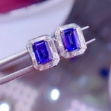 14k Gold 3.14 Ctw Vivid Blue Natural Tanzanite & Diamond Earrings