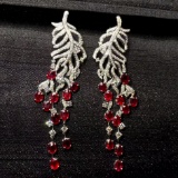 14k Gold 10.5 Ctw Natural Ruby & Diamond Earrings