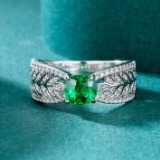 14k Gold 1 Ct Vivid Green Natural Tsavorite & Diamond Ring