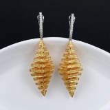 14k Gold 3.20 Ctw Natural Yellow Diamond & Diamond Earrings
