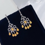14k Gold 1.94 Ctw Natural Yellow Diamond & Diamond Earrings