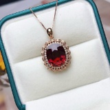 14k Gold 6.55 Ct Vivid Red Natural Tourmaline & Diamond Pendant