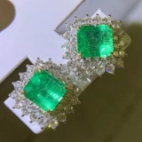 14k Gold 5.882 Ctw Vivid Green Natural Emerald & Diamond Earrings