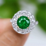 14k Gold 2.98 Ct Vivid Green Natural Emerald & Diamond Ring