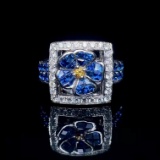 14k Gold 2.6 Ctw Vivid Blue Natural Sapphire & Diamond Ring