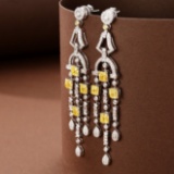 14k Gold 5.85 Ctw Natural Yellow Diamond & Diamond Earrings