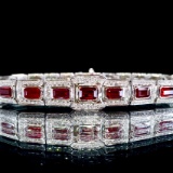 14k Gold 4.65 Ctw Natural Ruby & Diamond Bracelet