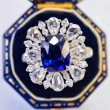 14k Gold 3.4 Ctw Vivid Blue Natural Sapphire & Diamond Ring