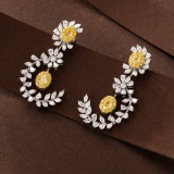 14k Gold 4.23 Ctw Natural Yellow Diamond & Diamond Earrings