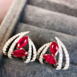 14k Gold 2.30 Ctw Vivid Red Natural Ruby & Diamond Earrings