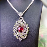 14k Gold 2.51 Ctw Natural Ruby & Diamond Pendant