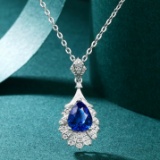 14k Gold 1.72 Ct Natural Sapphire & Diamond Pendant