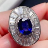 14k Gold 6.70 Ctw Vivid Blue Natural Sapphire & Diamond Ring