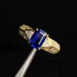 14k Gold 1.66 Ctw Vivid Blue Natural Sapphire & Diamond Ring