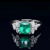 14k Gold 1.84 Ctw Vivid Green Natural Emerald & Diamond Ring