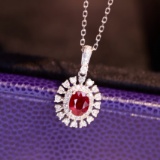 14k Gold 0.4 Ct Vivid Red Natural Ruby & Diamond Necklace