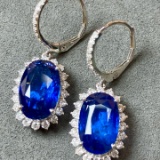 14k Gold 10.30 Ctw Natural Sapphire & Diamond Earrings