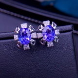 14k Gold 4.8 Ct Natural Tanzanite & Diamond Earrings