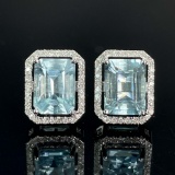14k Gold 2.8 Ct Natural Aquamarine & Diamond Earrings