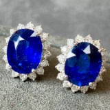 14k Gold 6.48 Ctw Natural Sapphire & Diamond Earrings