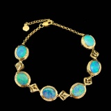 14k Gold 6.8 Ct Natural Opal & Diamond Bracelet