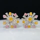 14k Gold 1.50 Ctw Natural Color Diamond & Diamond Earrings
