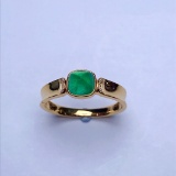 14k Gold 1.0 Ct Vivid Green Natural Emerald & Diamond Ring