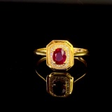 14k Gold 0.53 Ct Vivid Red Natural Ruby & Diamond Ring