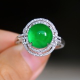 14k Gold 4.86 Ctw Vivid Green Natural Emerald & Diamond Ring