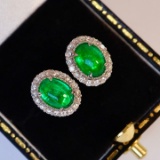 14k Gold 2.36 Ctw Vivid Green Natural Emerald & Diamond Earrings
