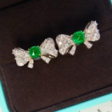 14k Gold 2.23 Ctw Vivid Green Natural Emerald & Diamond Earrings
