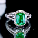 14k Gold 1.73 Ctw Vivid Green Natural Emerald & Diamond Ring