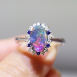 14k Gold 1.13 Ctw Natural Opal & Diamond Ring
