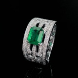 14k Gold 1.1 Ct Vivid Green Natural Emerald & Diamond Ring