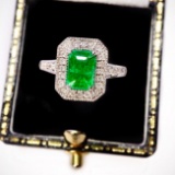 14k Gold 1.26 Ctw Vivid Green Natural Emerald & Diamond Ring