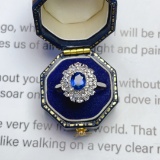 14k Gold 1.20 Ct Vivid Blue Natural Sapphire & Diamond & Sapphire Ring