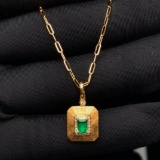 14k Gold 0.28 Ct Vivid Green Natural Emerald & Diamond Pendant
