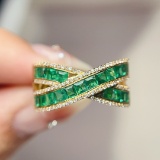 14k Gold 2.10 Ct Vivid Green Natural Emerald & Diamond Ring