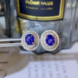 14k Gold 1.45 Ct Vivid Blue Natural Sapphire & Diamond Earrings