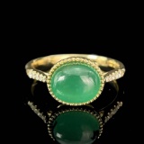 14k Gold 2.37 Ctw Vivid Green Natural Emerald & Diamond Ring