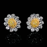 14k Gold 1.50 Ctw Natural Yellow Diamond & Sapphire Earrings