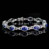 14k Gold 7.44 Ctw Vivid Blue Natural Sapphire & Diamond Bracelet