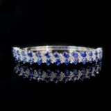 14k Gold 7.32 Ctw Natural Sapphire & Diamond Bangle