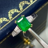 14k Gold 1.61 Ctw Vivid Green Natural Emerald & Diamond Ring