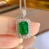 14k Gold 3.05 Ctw Vivid Green Natural Emerald & Diamond Pendant