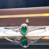 14k Gold 2.0 Ct Vivid Green Natural Emerald & Diamond Bangle