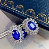 14k Gold 4.14 Ctw Vivid Blue Natural Sapphire & Diamond Earrings