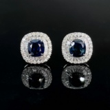 14k Gold 2.17 Ctw Natural Sapphire & Diamond Earrings
