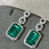 14k Gold 4.30 Ctw Vivid Green Natural Emerald & Diamond Earrings