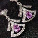 14k Gold 1.28 Ctw Natural Sapphire & Diamond Earrings